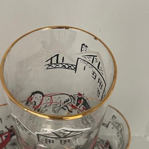 Set of 4 Vintage Drinkware LIBBEY Stagecoach Winter Scene Beverage  Glasses - Picture 8 of 11